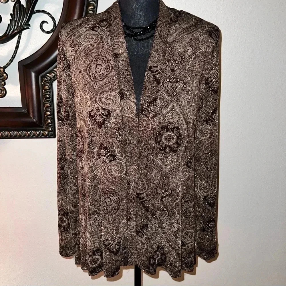 R & M Richards Brown Black Paisley Print Copper Sparkling Evening Jacket